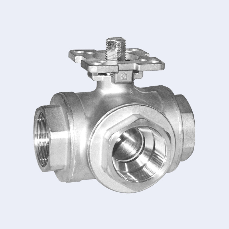 Three way high platform internal threaded ball valve