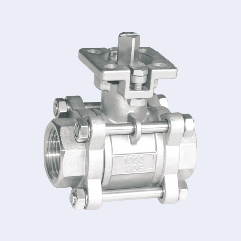 Three piece high platform internal threaded ball valve