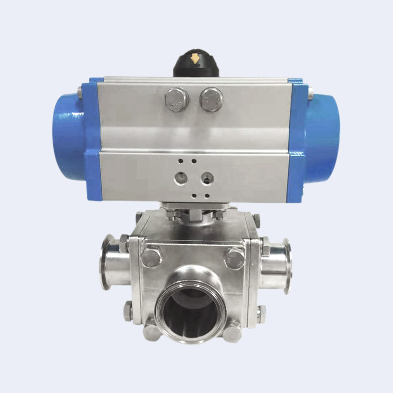 Pneumatic three-way full package quick installation ball valve