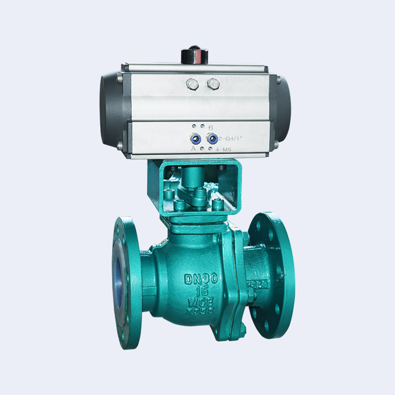 Pneumatic fluorine lined flange ball valve