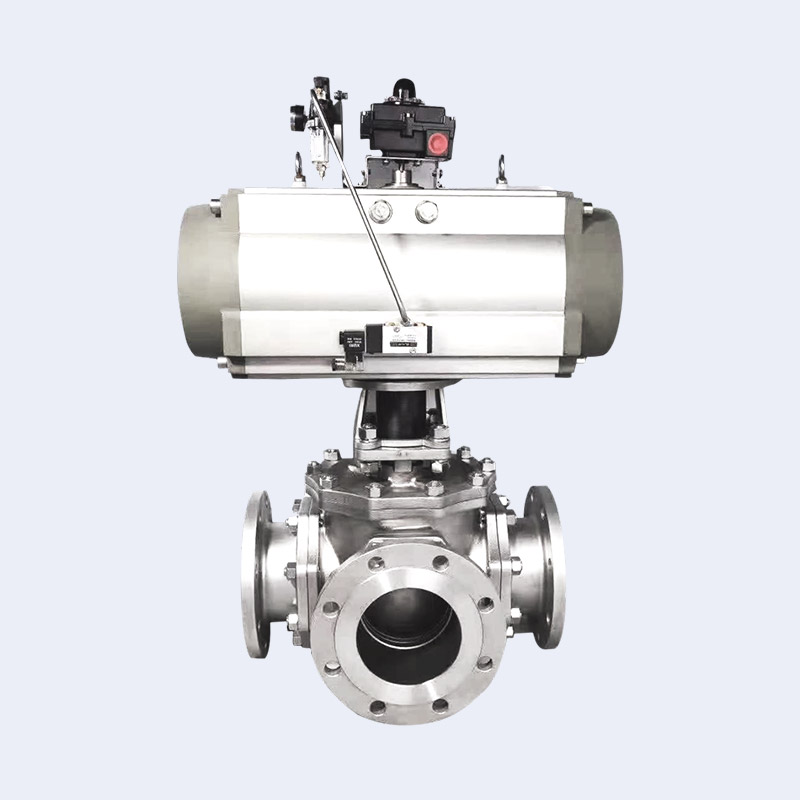 Pneumatic three-way flange ball valve