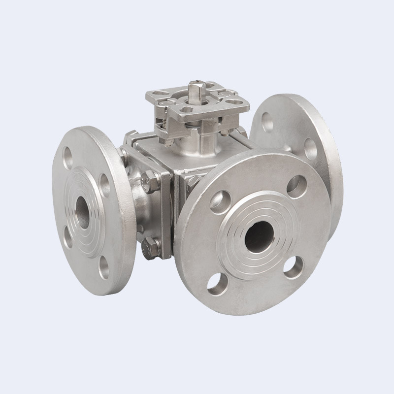 Three way high platform flange ball valve