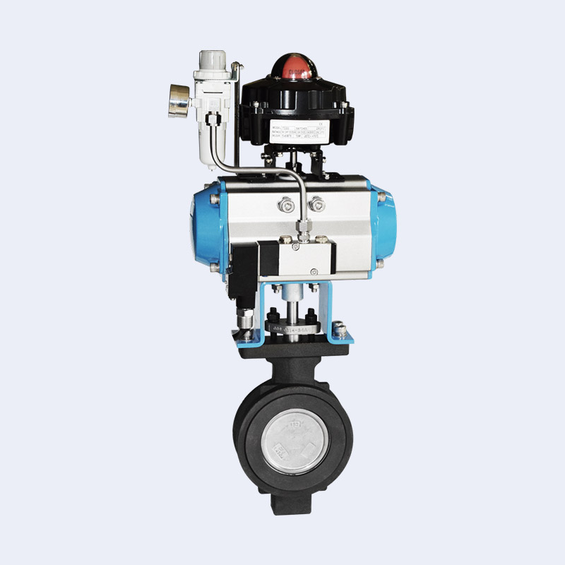 Pneumatic double eccentric hard seal wafer butterfly valve