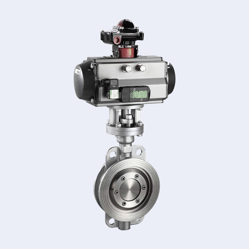 Pneumatic three eccentric hard seal wafer butterfly valve